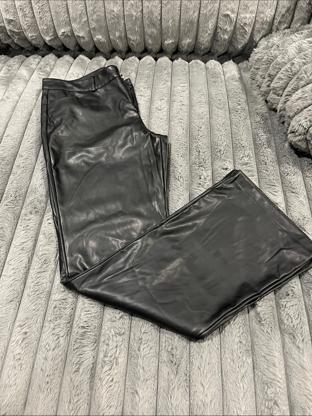 Women's Black Faux Leather Straight-Leg Pants